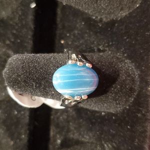 Blue White Stone Silver Ring Size 7